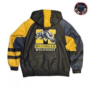 Vintage Michigan Wolverines Prime Ticket Hooded Leather Varsity Jacket